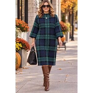 Sandra Darren Plaid Knit Sweater Midi Dress XL Green Navy Style #96702 NWT